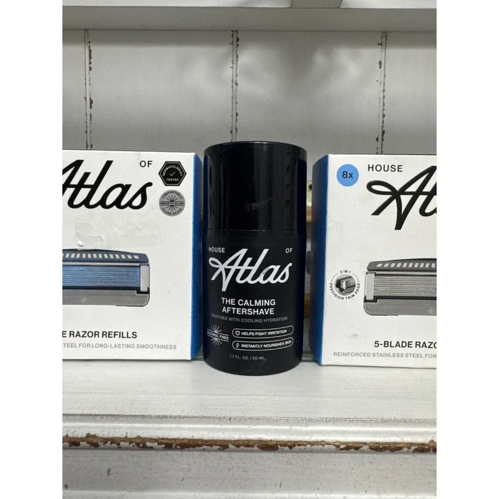 House of Atlas 16ct 5-Blade Razor Refills & Calming Aftershave Bundle Mens Shave